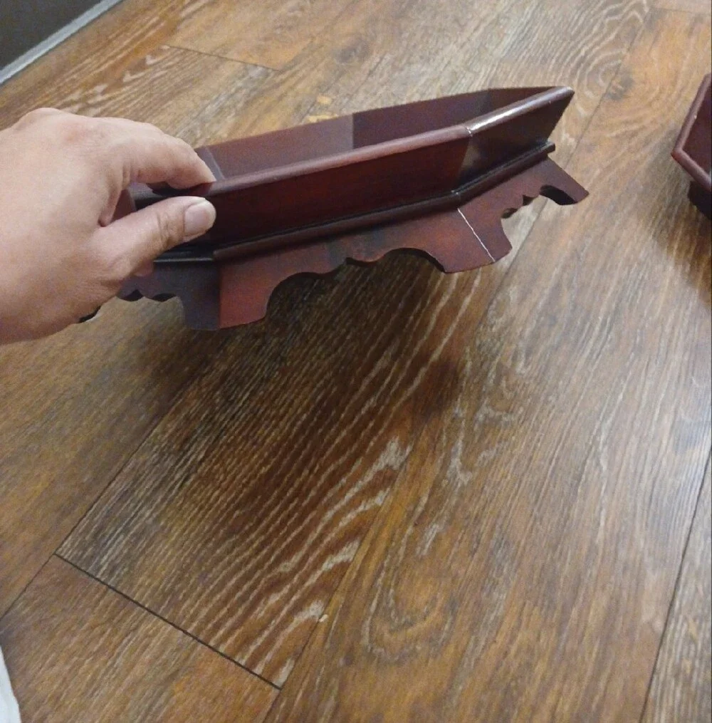 Asian Octagonal Wooden Pedestal Serving Trays - Set of 4